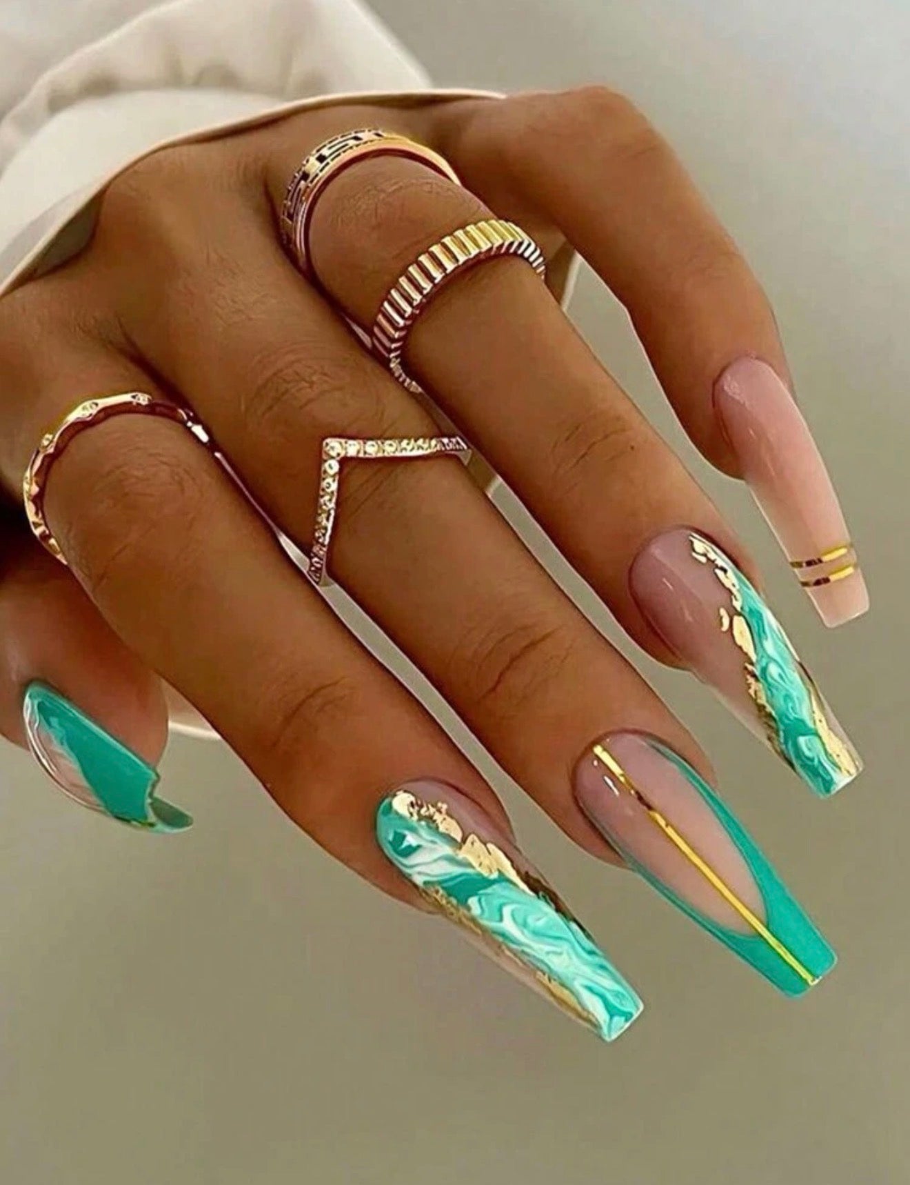 Teal Metallic Press On Nails