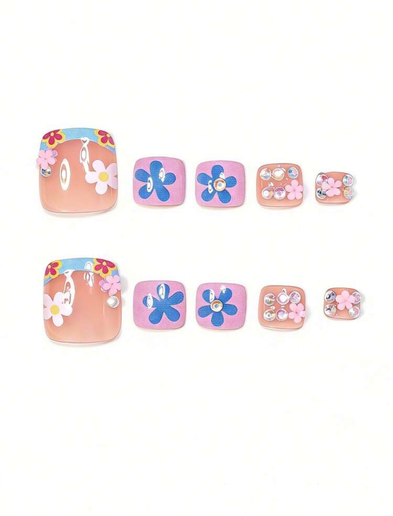 Floral Style Round Press On Toe Nails