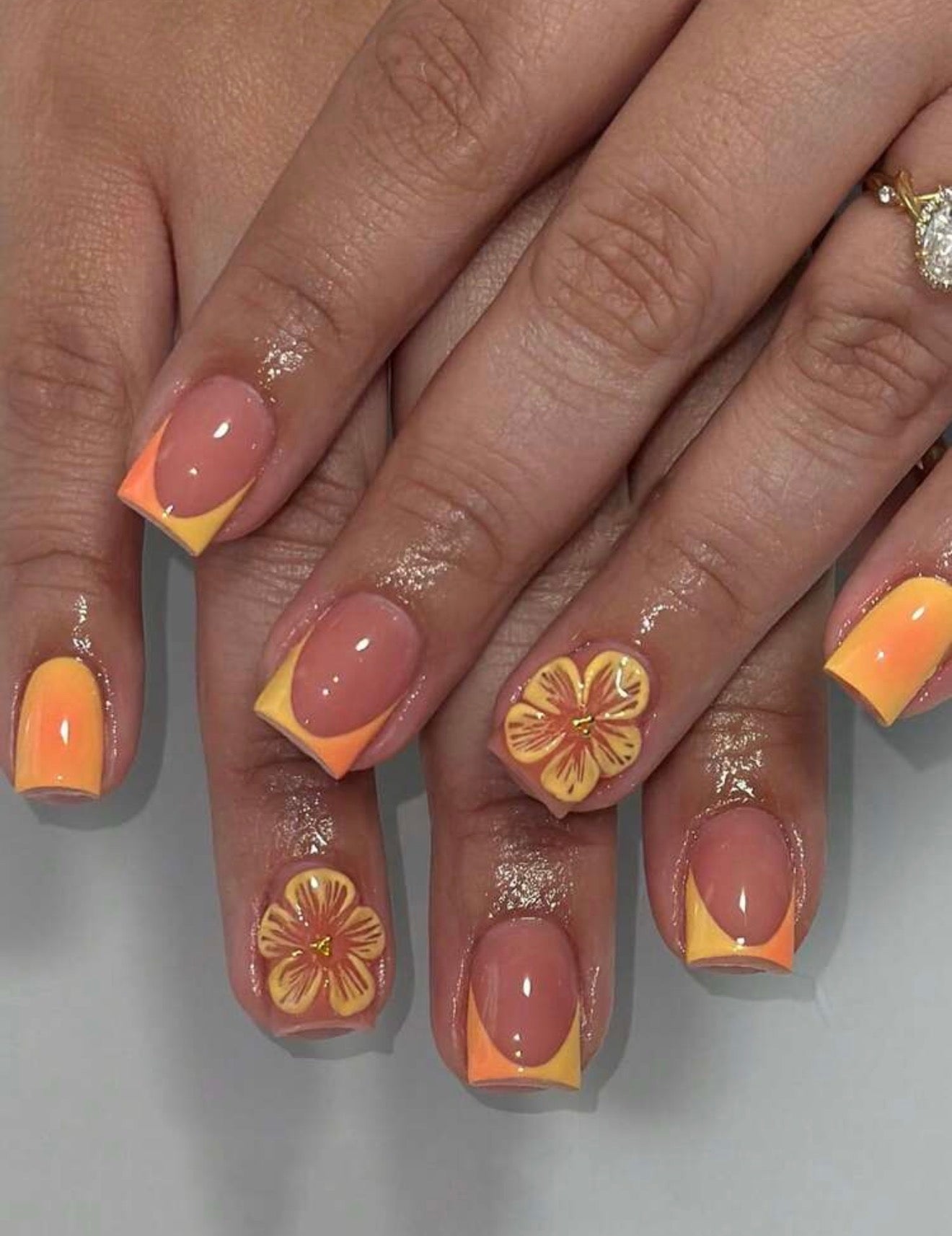 Orange Rush press on French tip nails