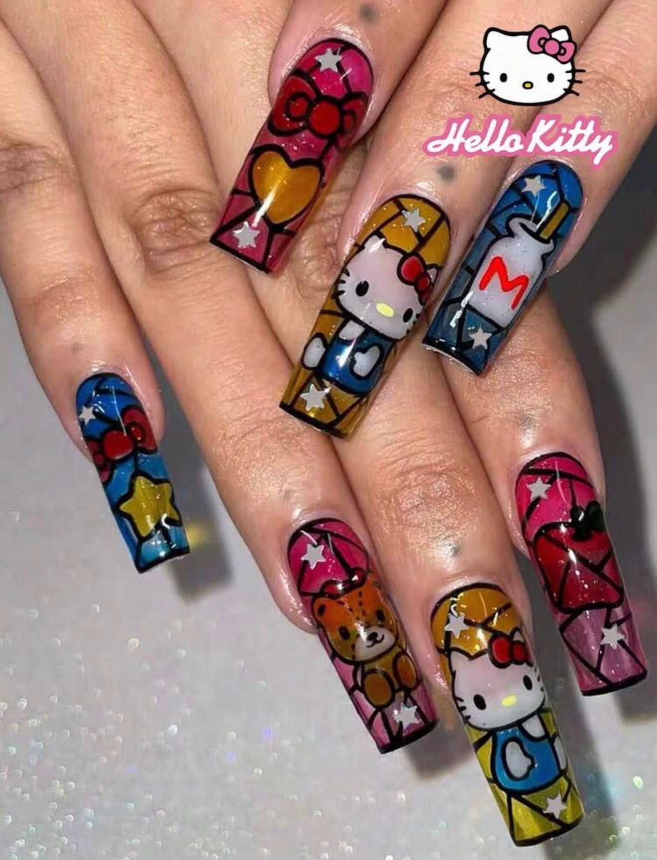 Hello Kitty stained glass press on nails