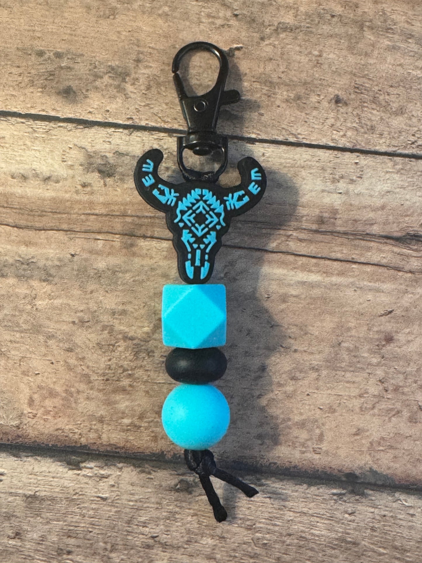 Blue Rustic Bullhead Keychain