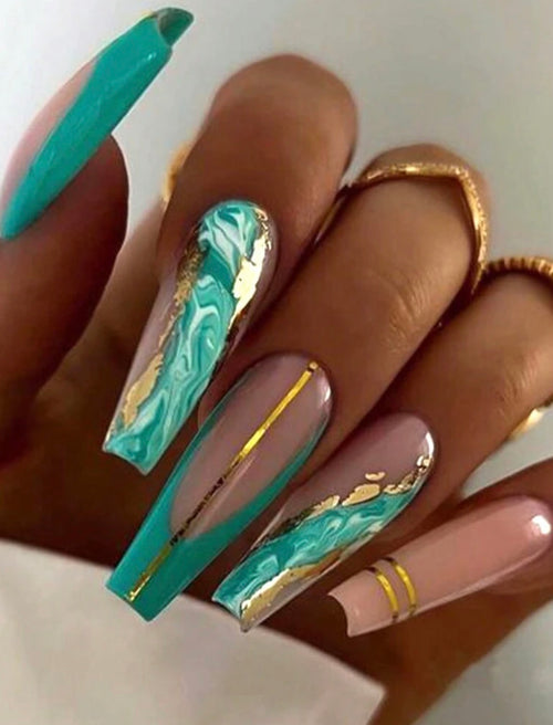 Teal Metallic Press On Nails