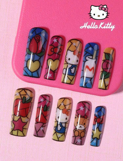 Hello Kitty stained glass press on nails
