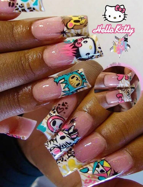 Hello Kitty psychedelic press on nails