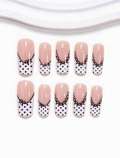 Black & White Pokadot Press On Nails