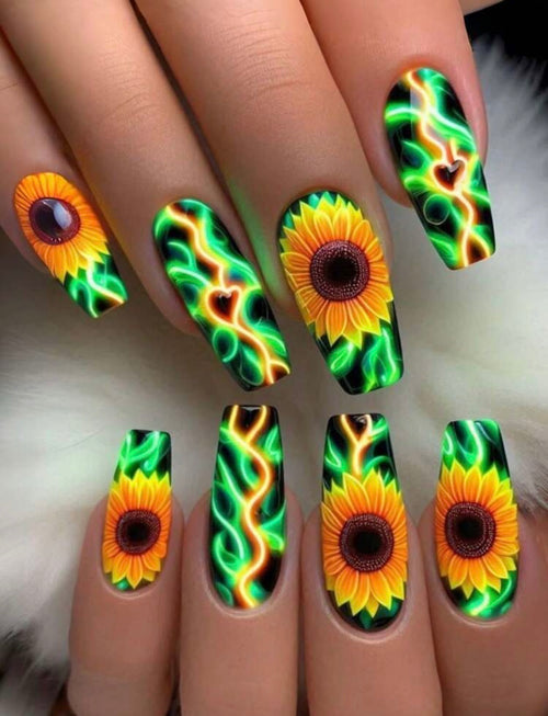 Floral Sunflower Press On Nails