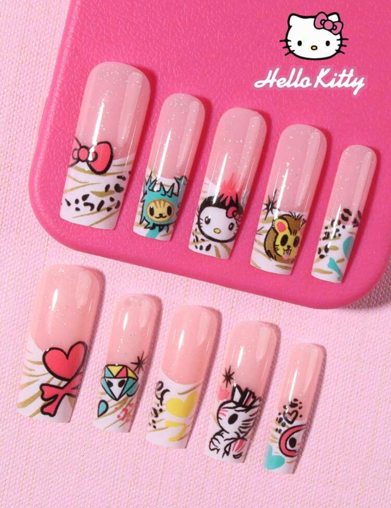 Hello Kitty psychedelic press on nails