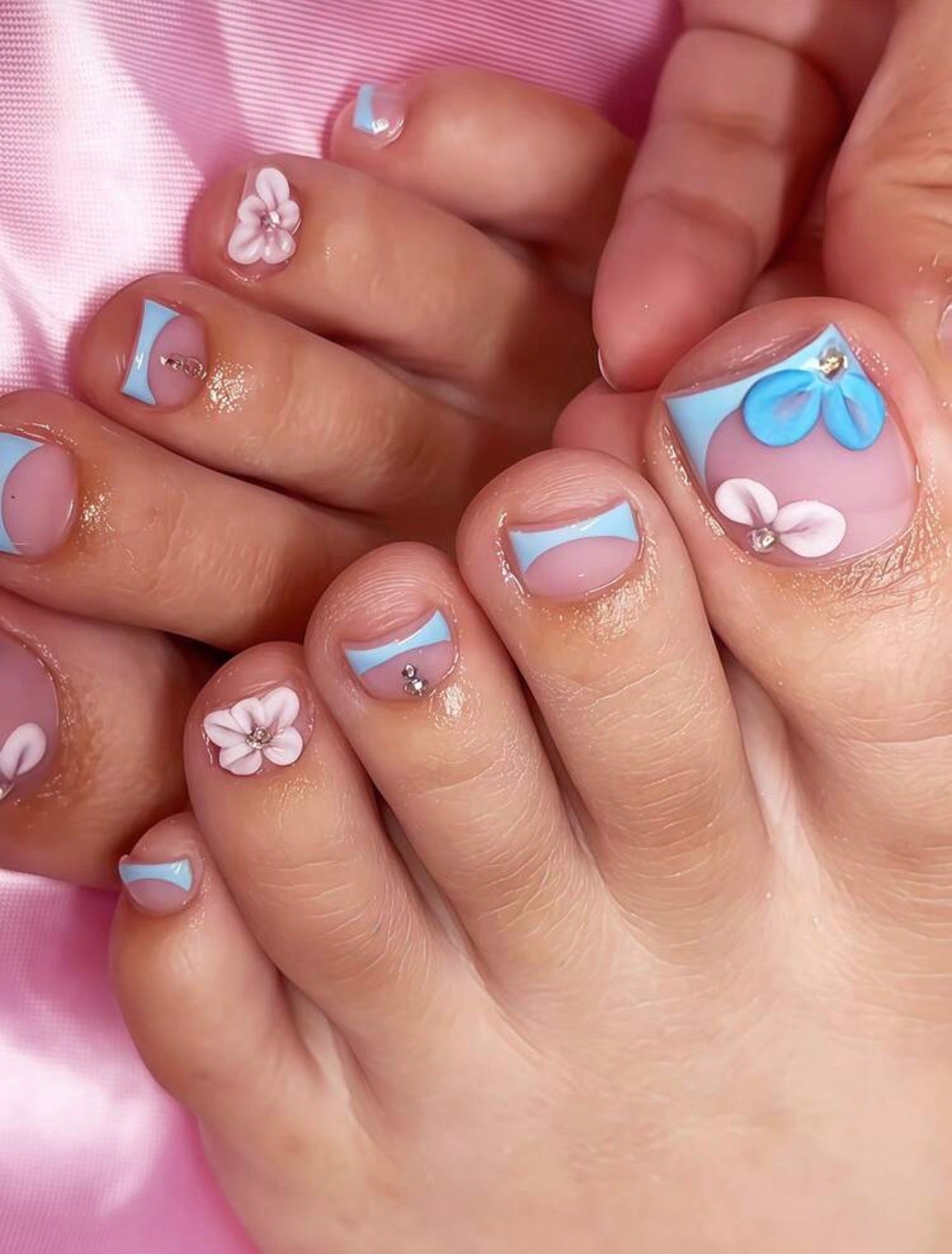 Blue and White French Tip Press On Toenails