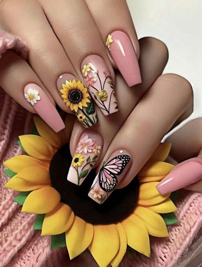 Wild Sunflower Field Press On Nails
