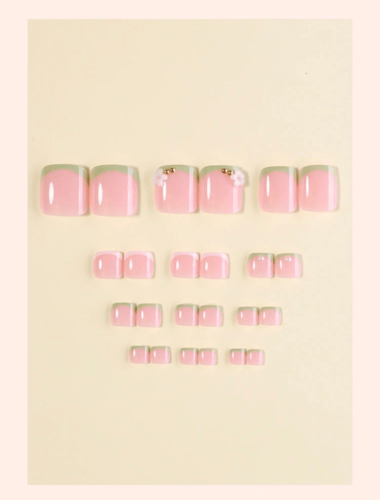 Green Floral French Tip Press Ons