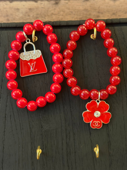 Red LV & Gucci Beaded Bracelets