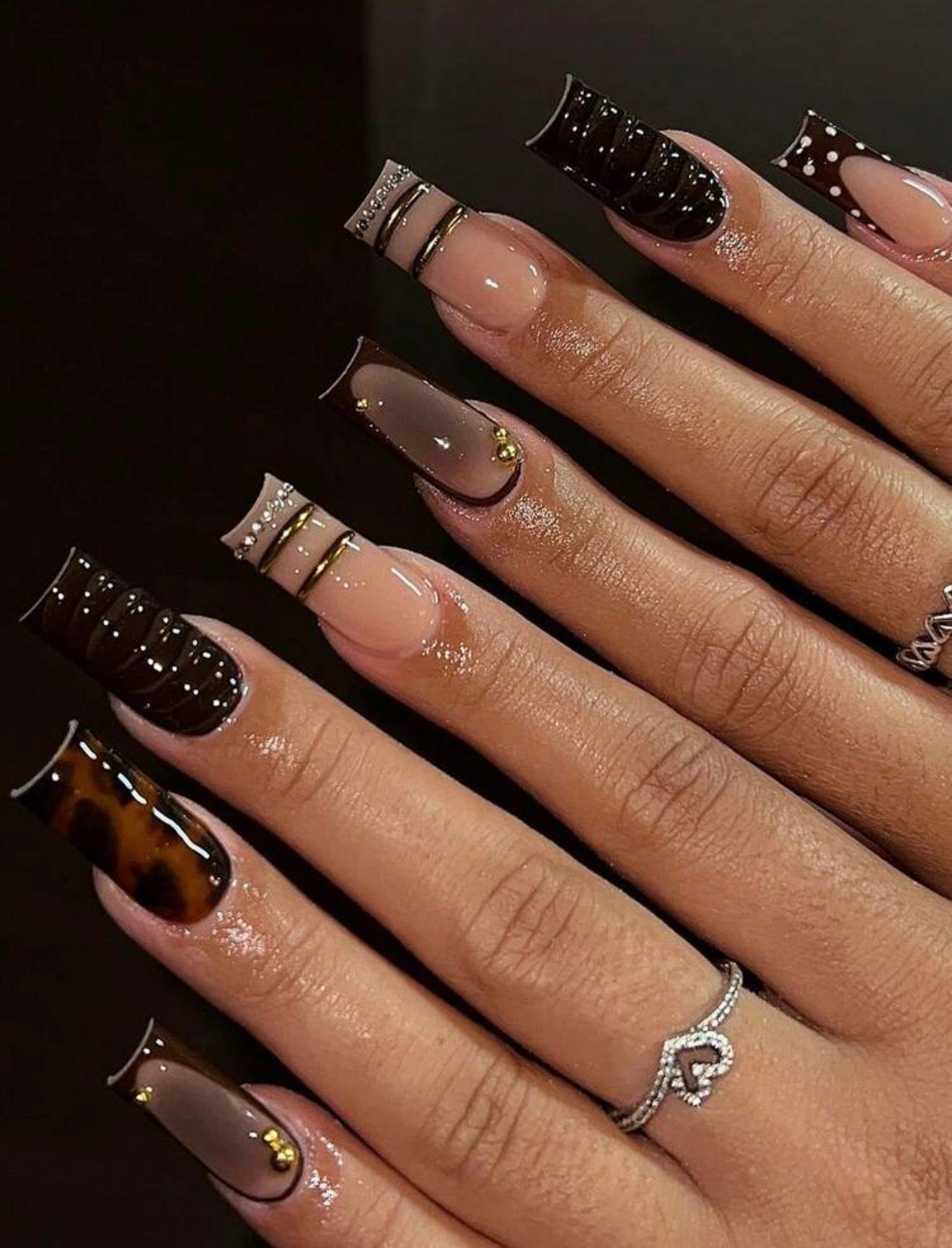 Mocha Blossom press on nails