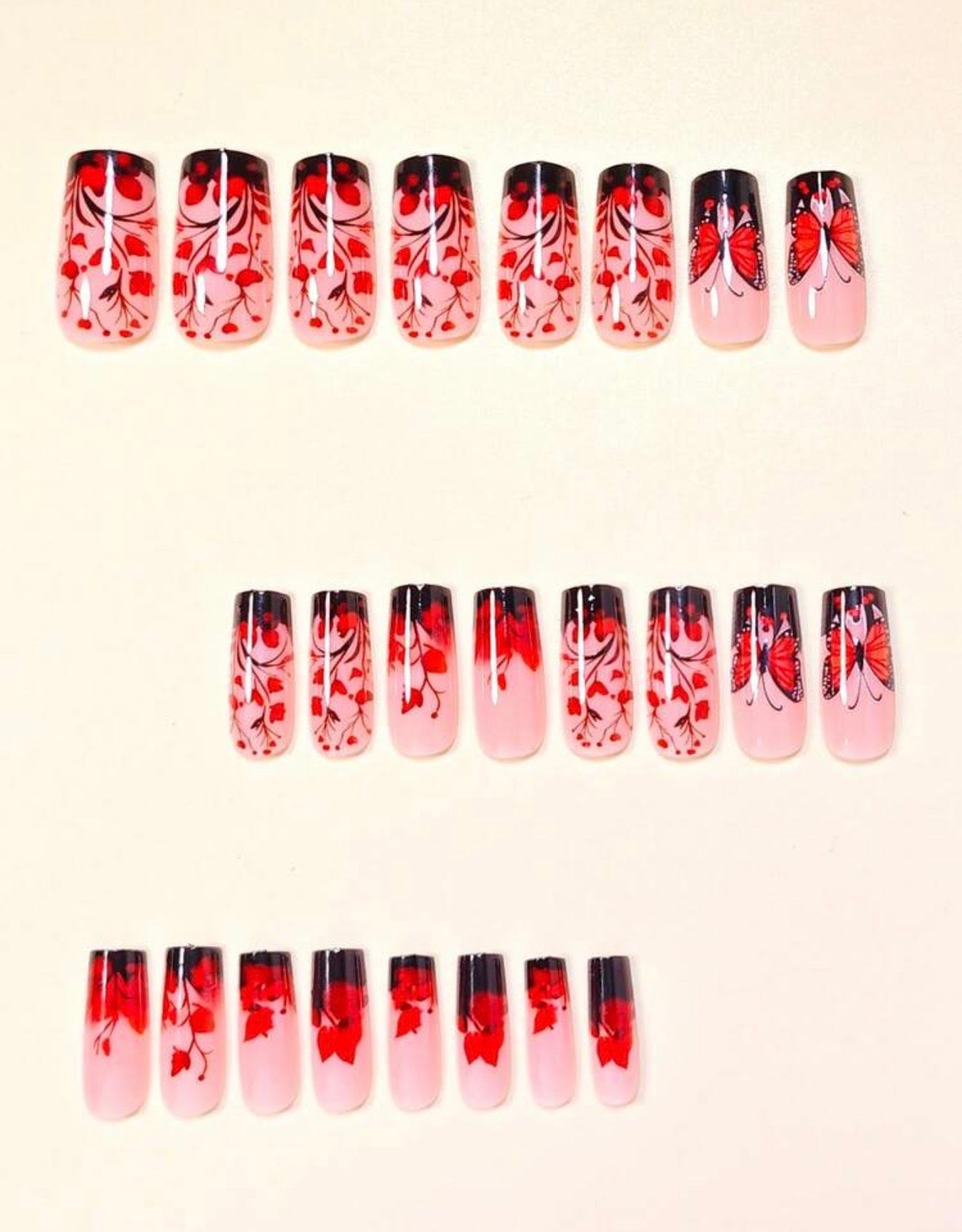 Red Butterfly Round Press Ons