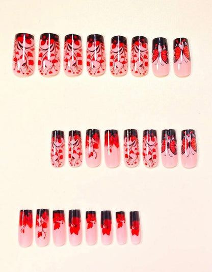 Red Butterfly Round Press Ons