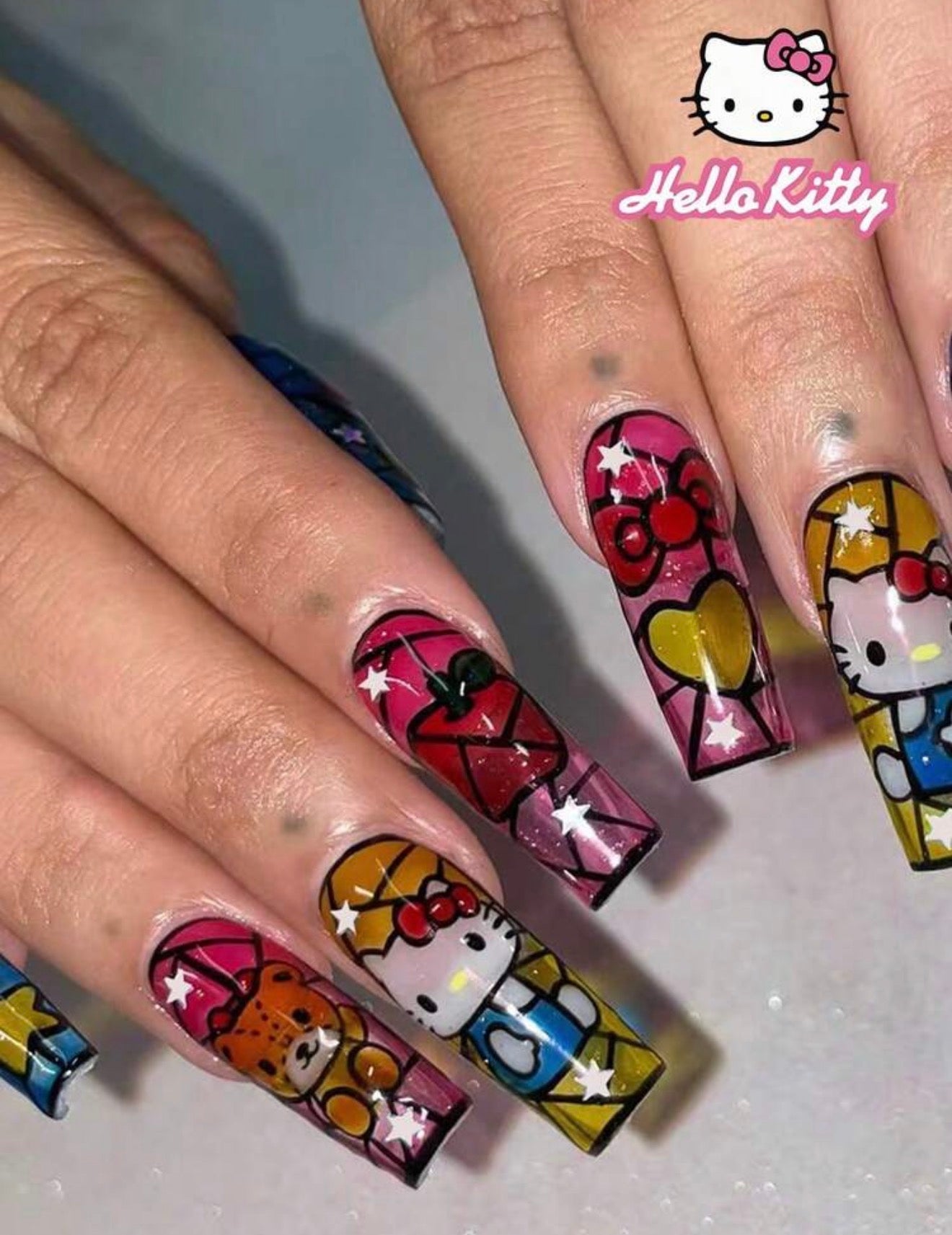 Hello Kitty stained glass press on nails