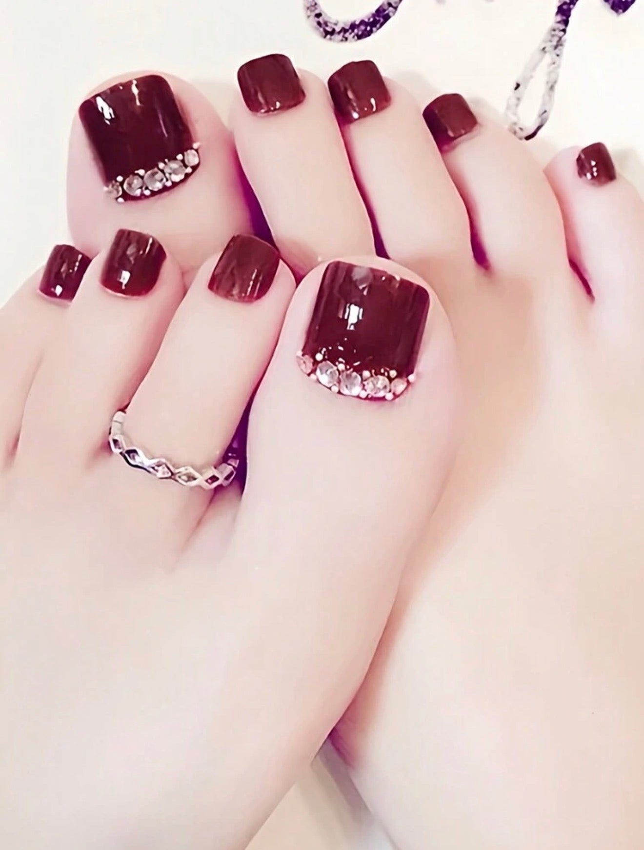 Burgundy Luxury Press On Toenails