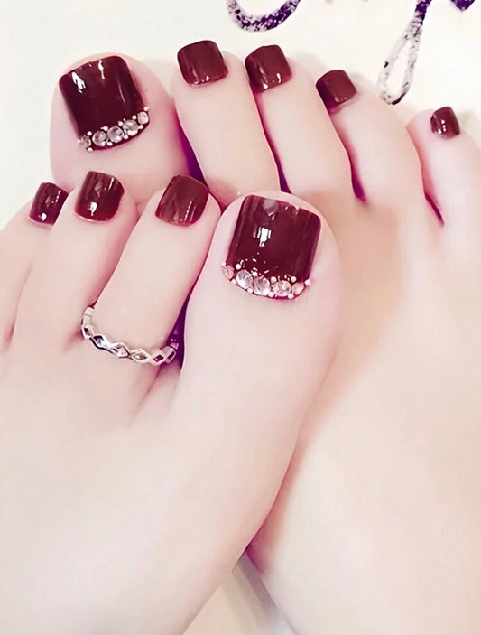 Burgundy Luxury Press On Toenails